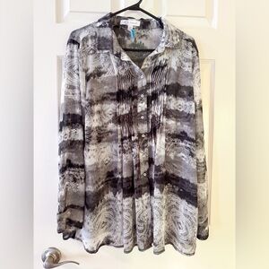 Cristina B XL Women's Gray Patterned Lightweight Flowy Blouse, ptp 23, XL